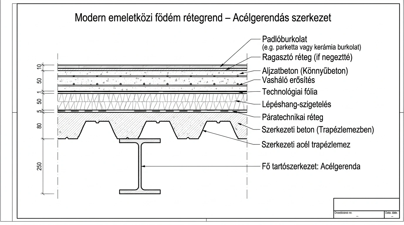 Modern födém rétegrend lépéshangszigeteléssel, korszerű kivitelezés 